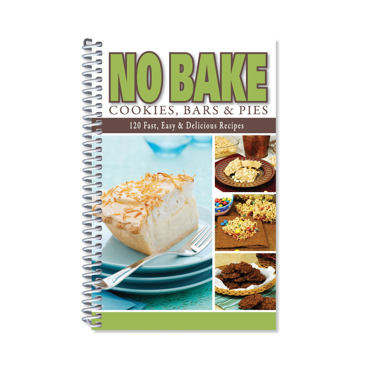 Book cover with images of desserts for the No Bake recipe book.