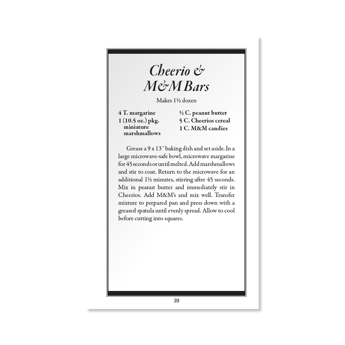 Page 39 showing the Cheerio and M&amp;M Bars recipe.