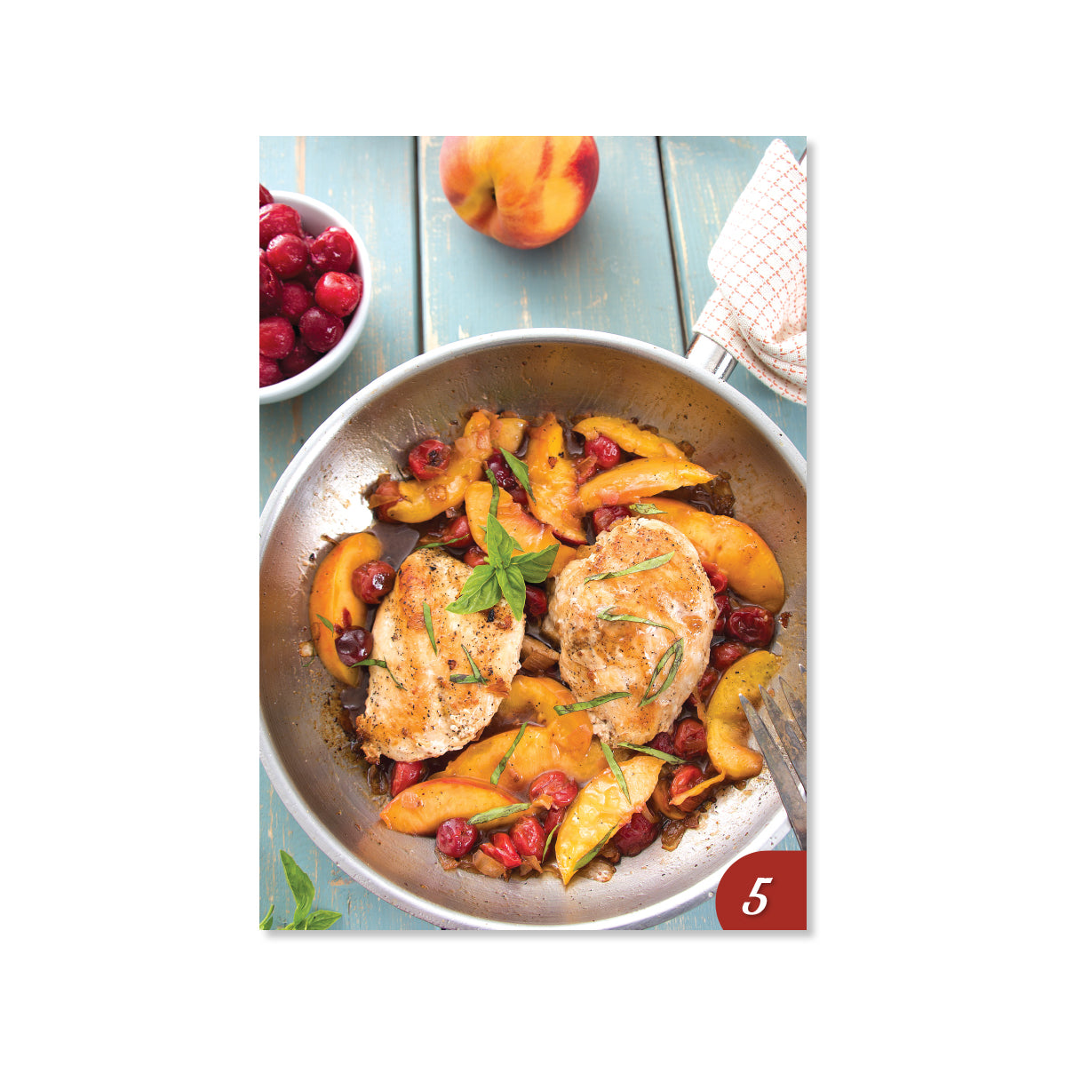 Page 5 showing chicken in a bowl with fruit.