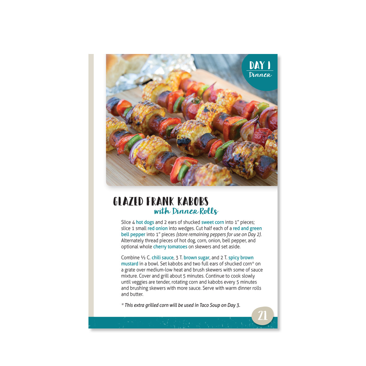 A sample page from On the Road Again showing a recipe for Glazed Frank Kabobs