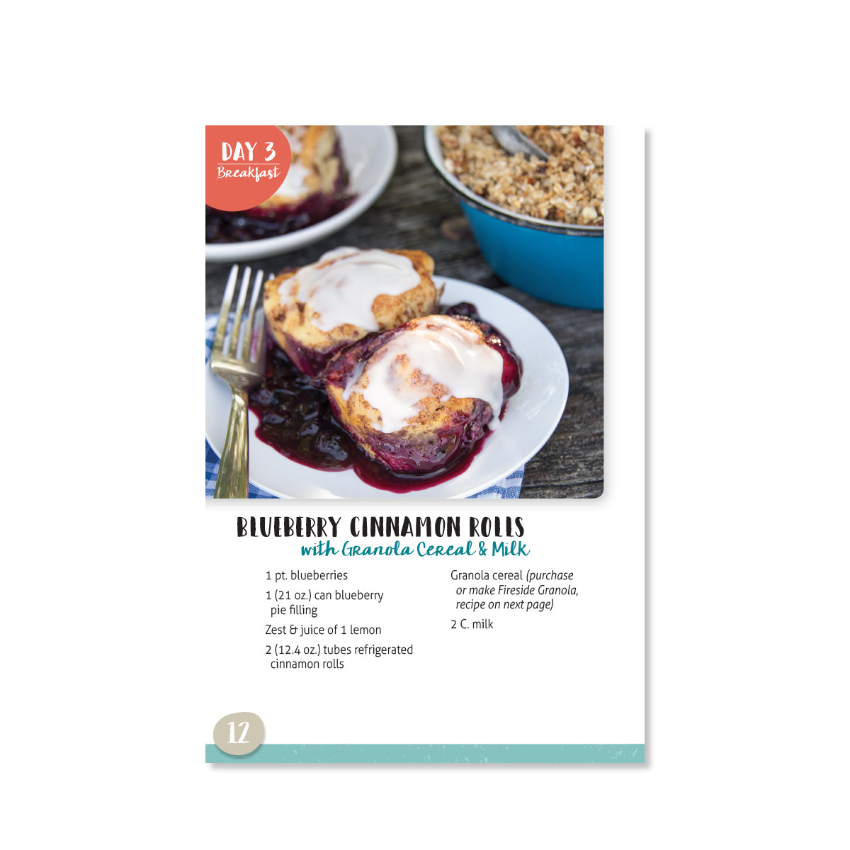A sample page from On the Road Again showing a recipe for Blueberry Cinnamon Rolls