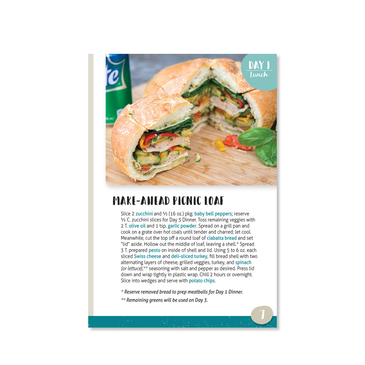 A sample page from On the Road Again showing a recipe for Make-Ahead Picnic Loaf