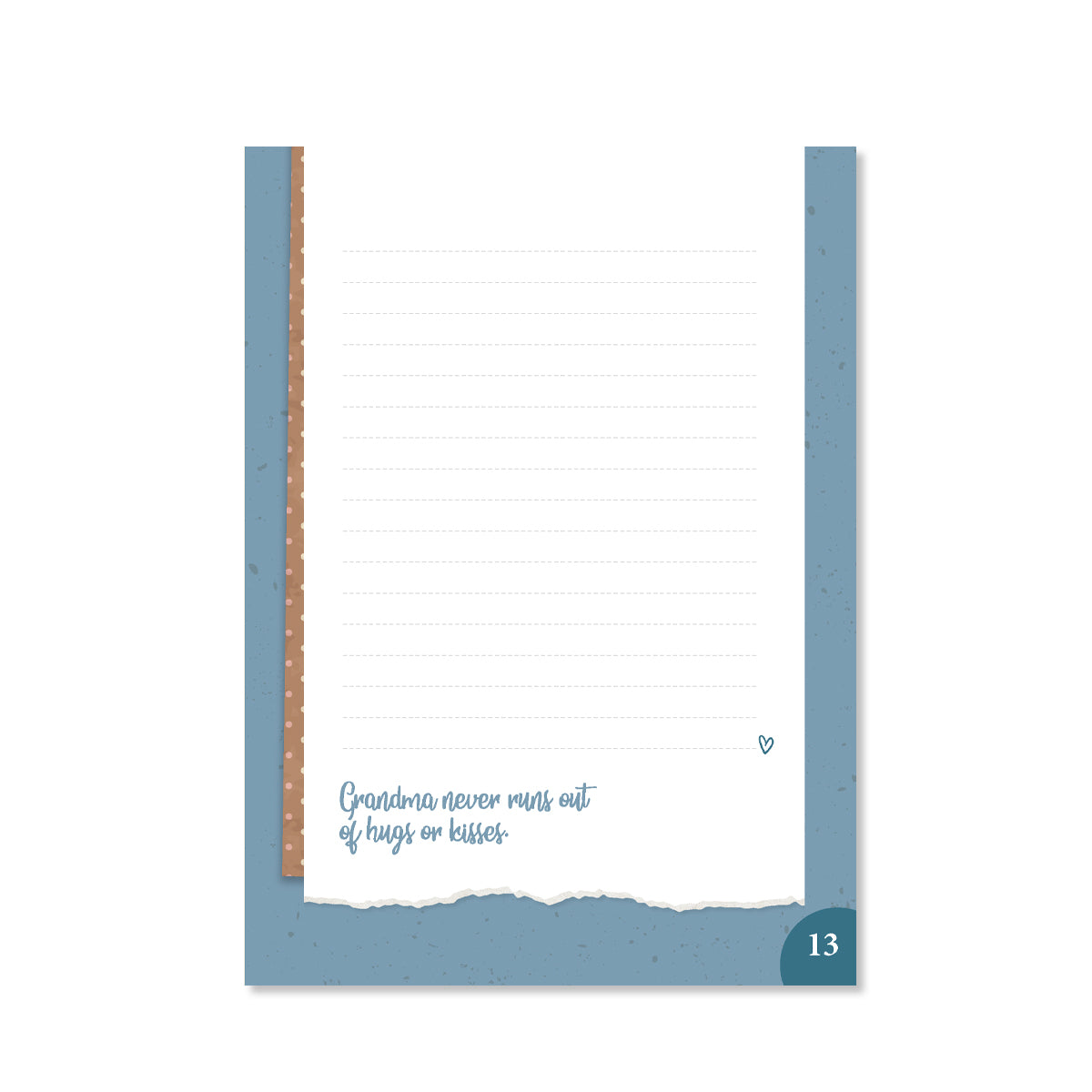 A sample page showing a space to write. Grandma never runs out of hugs or kisses.