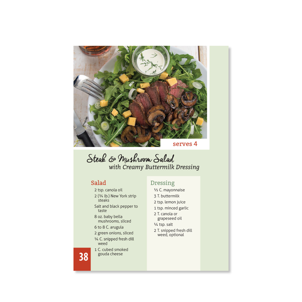 Sample page showing a recipe for Steak and Mushroom Salad