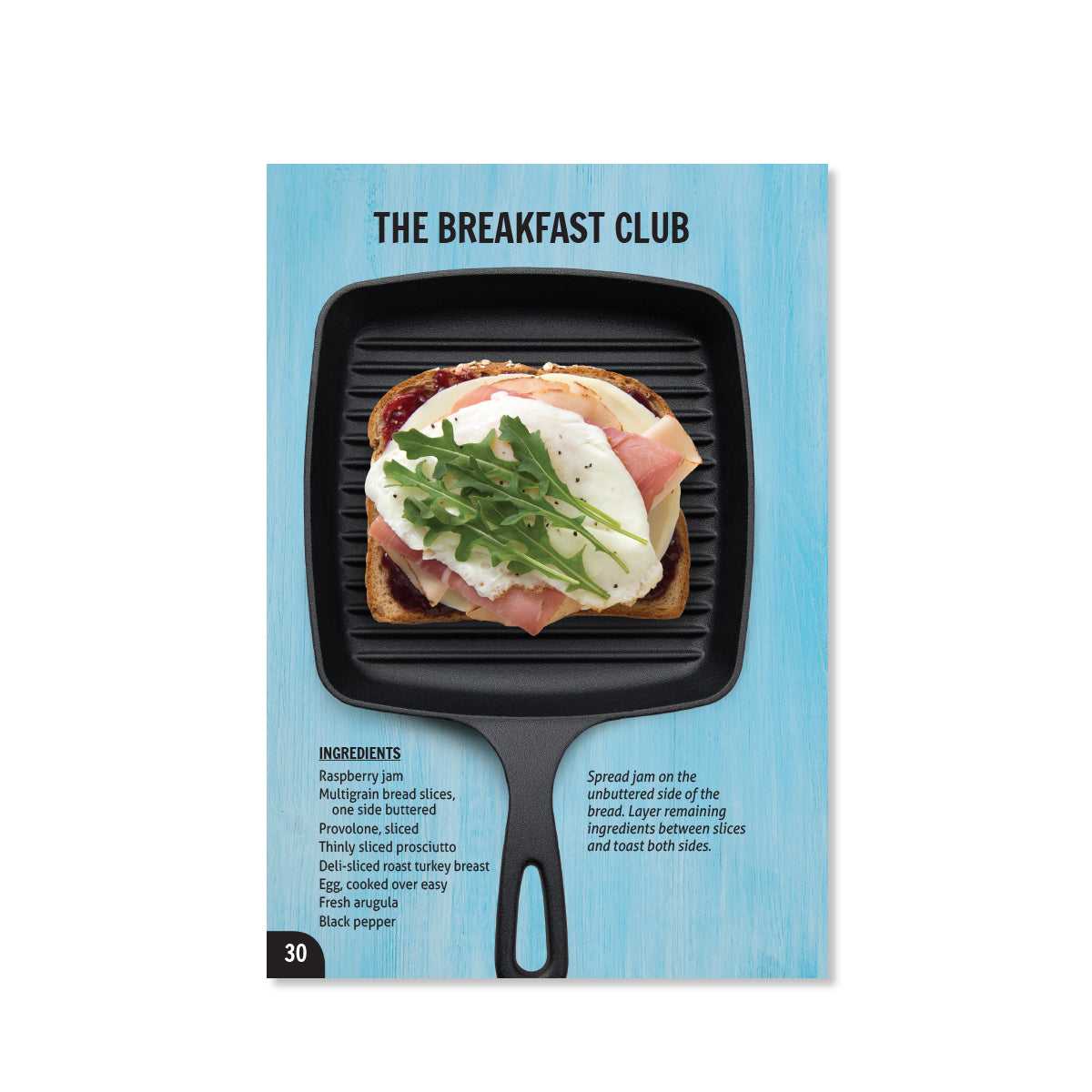 Page 30 showing the Breakfast Club sandwich with ingredient ideas.