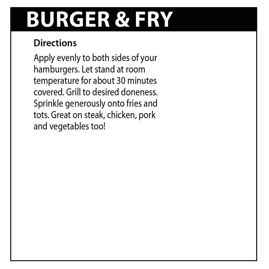 Burger &amp; Fry Seasoning directions