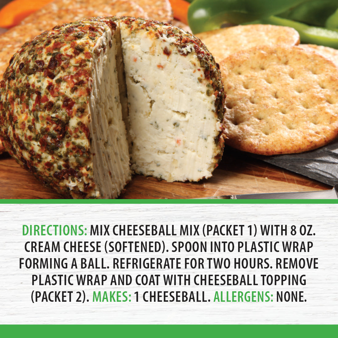 A Garden Vegetable Cheeseball next to crackers and bell pepper slices