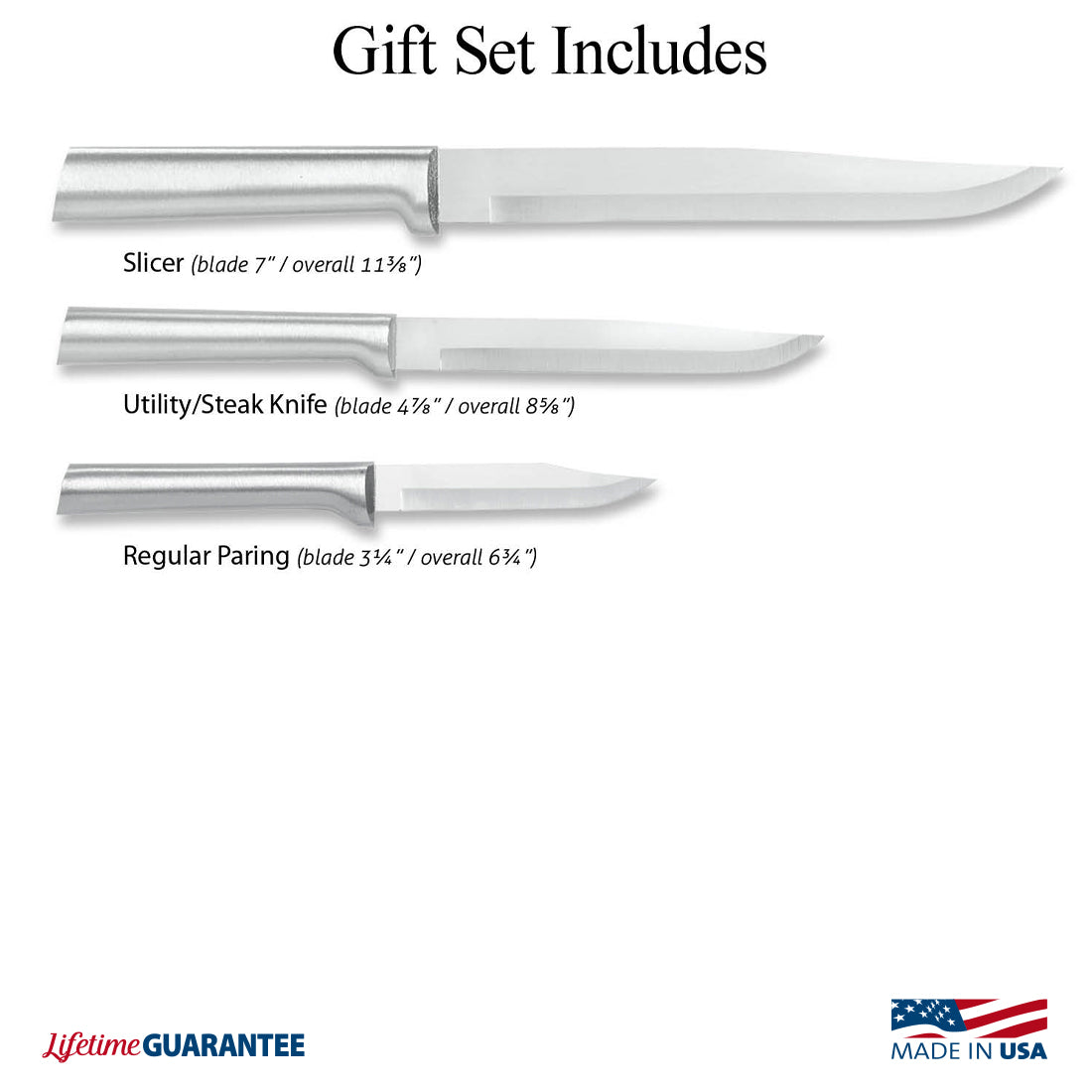 Housewarming Gift Set includes Slicer, Utility/Steak Knife, and Regular Paring.