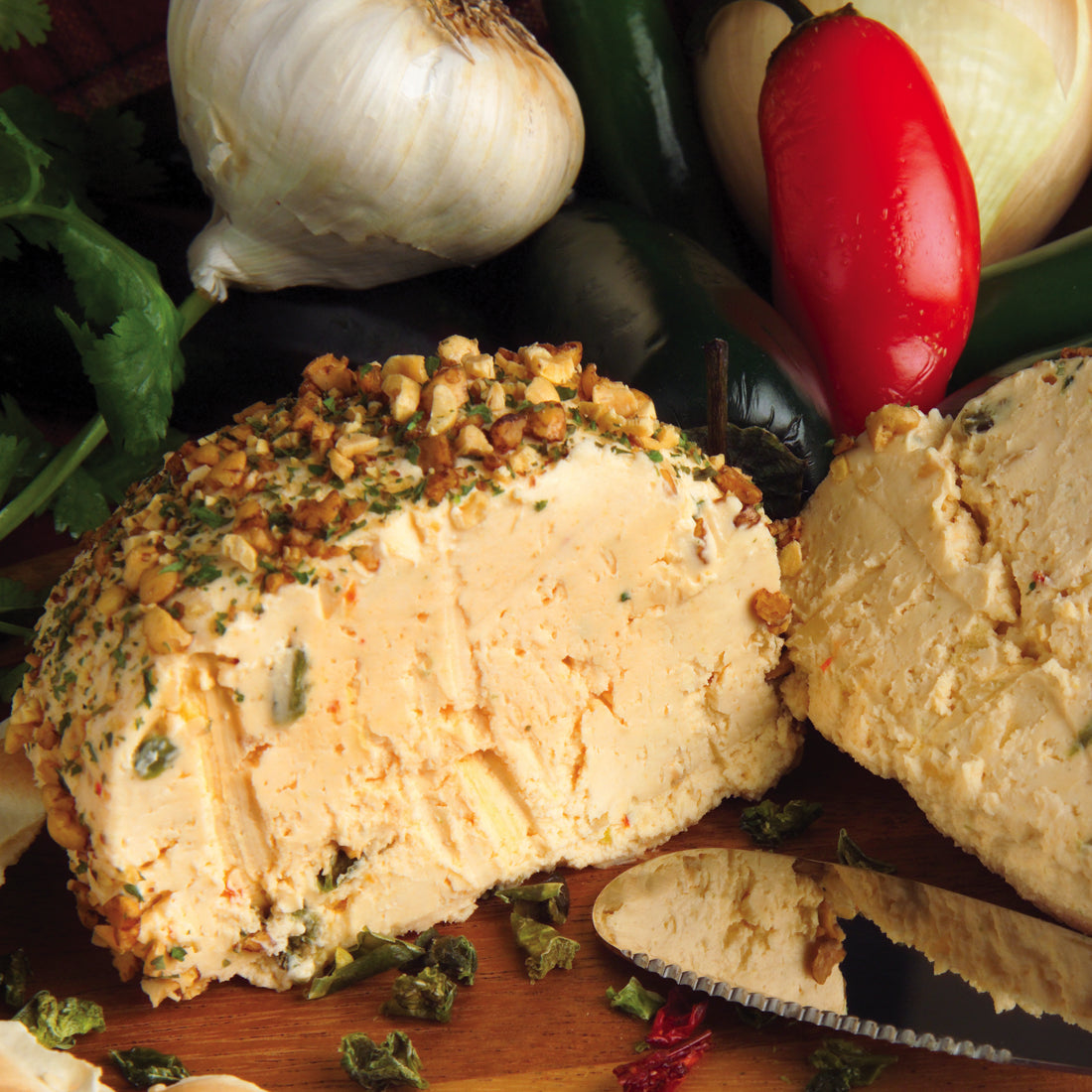 A close up shot of a Jalapeno Cheeseball