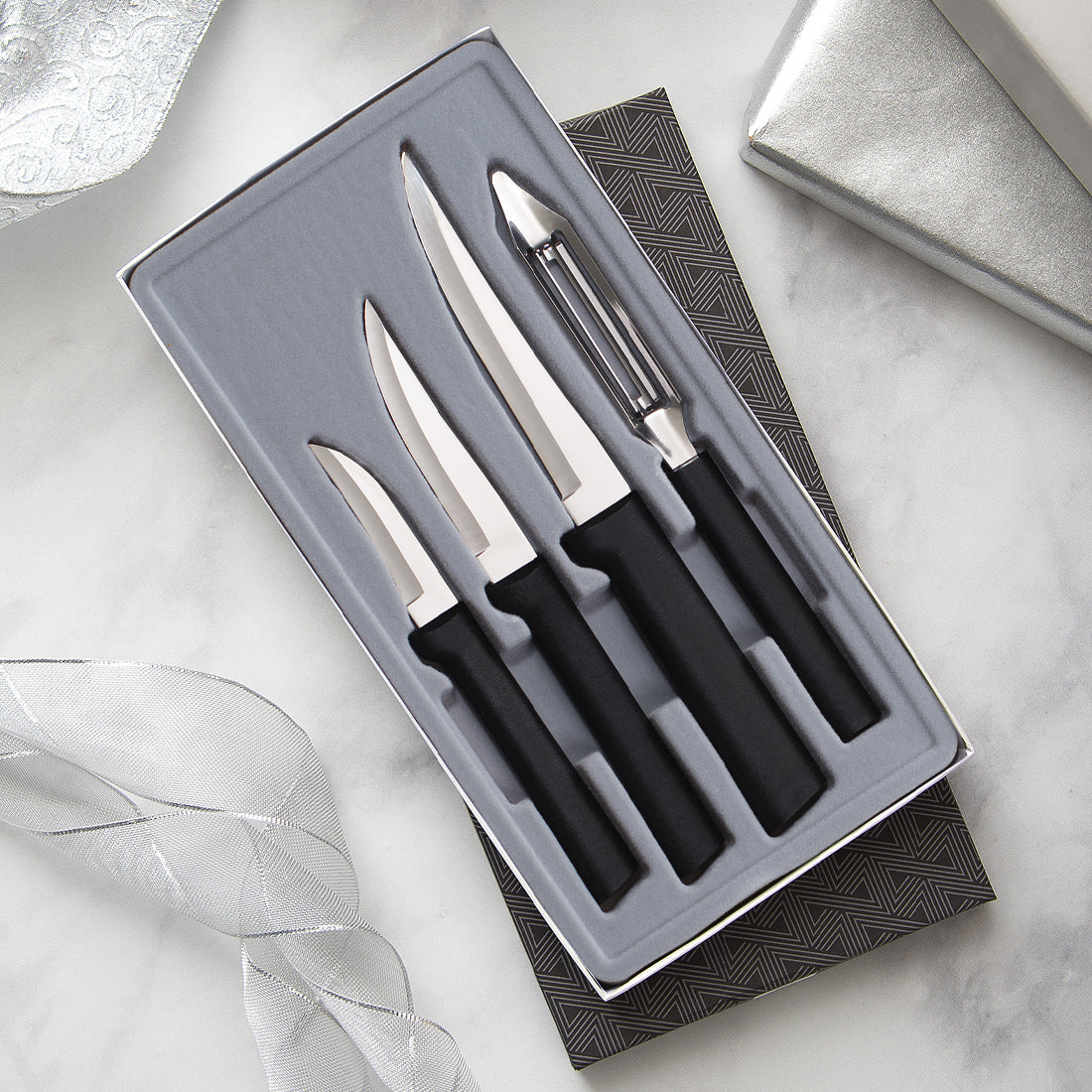Rada Cutlery Knife 7 Stainless Steel Kitchen Knives Starter Gift Set with  Brushed Aluminum Made in USA, Silver Handle