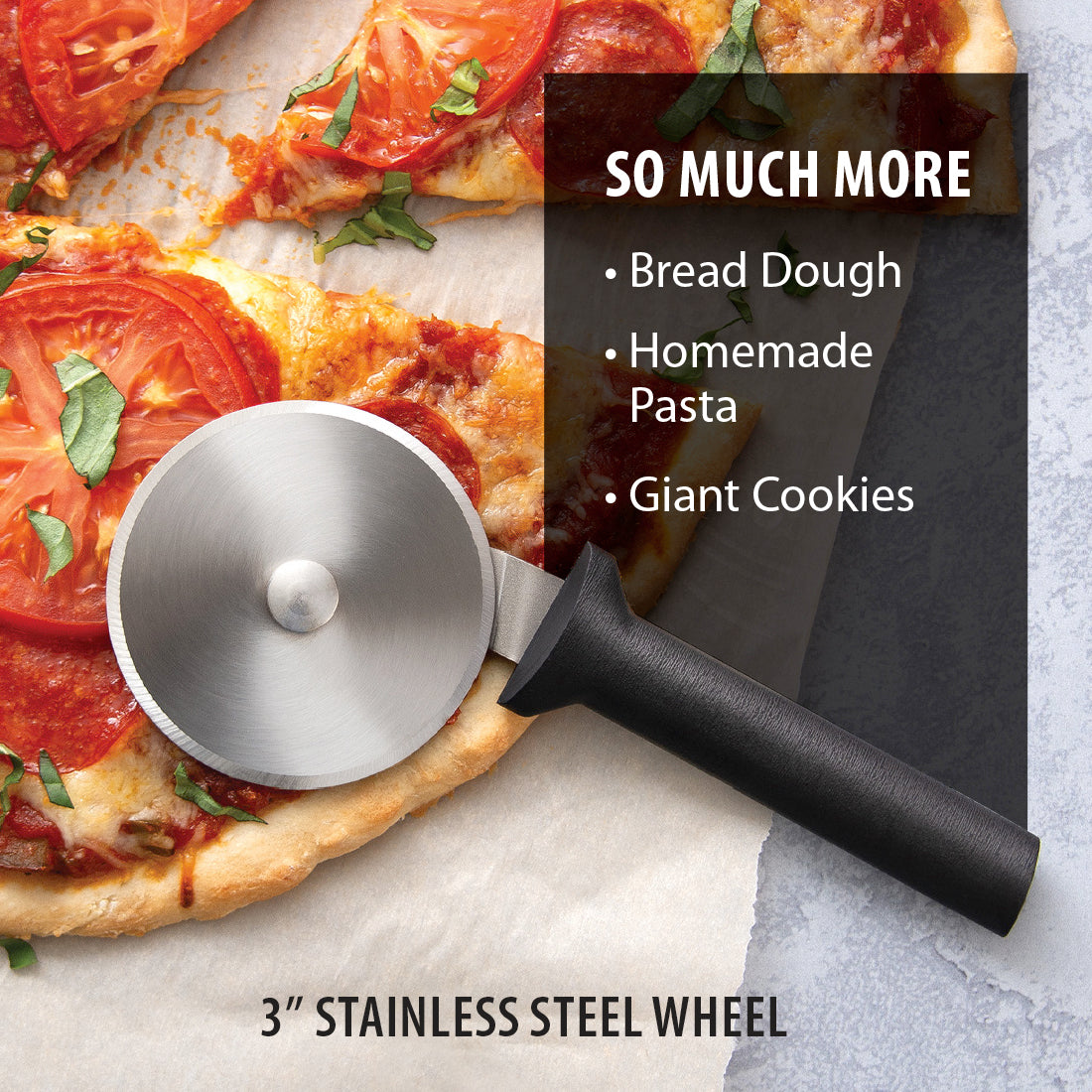 Rada Cutlery Pizza Cutter 3 Inch Stainless Steel Wheel With Aluminum Made  in the USA, Silver Handle