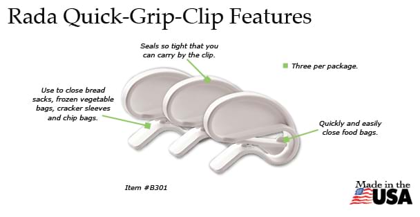 Rada Cutlery Quick Grip Chip Snack Bag Clips - 3 Pack, White
