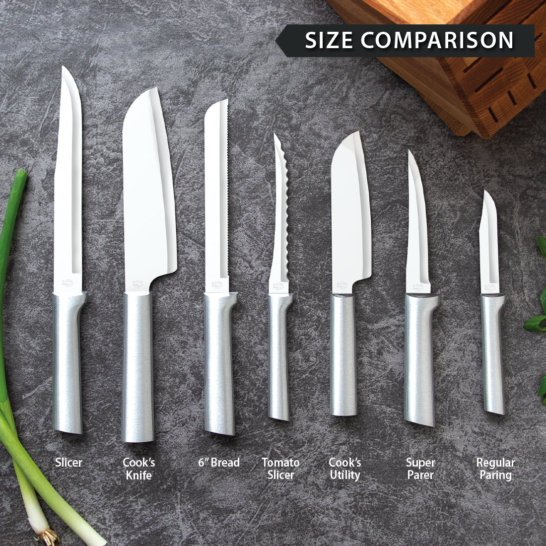 Rada Cutlery Spreader Knife – Stainless Steel Serrated Blade and Black Steel Resin Handle